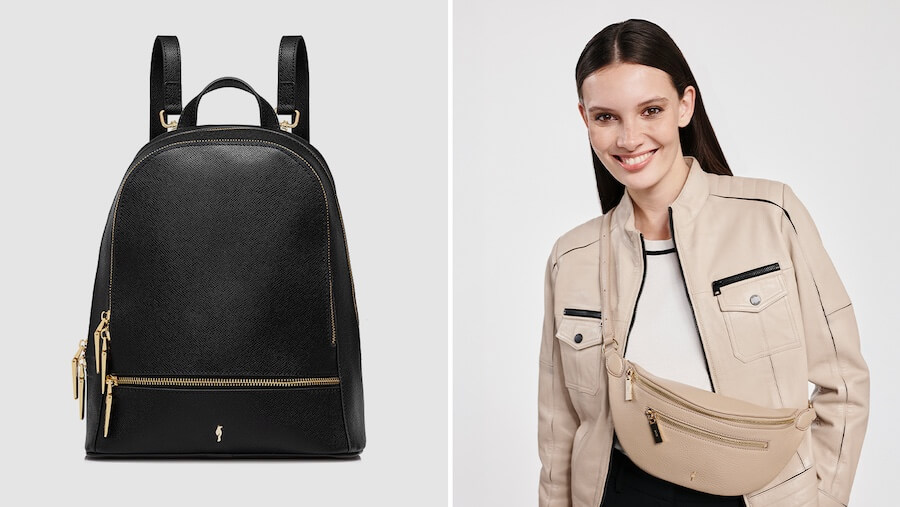 Kolaż zdjęć, plecak i kobieta z nerką